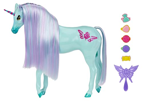 MGA's Dream Ella Candy Einhorn - Ocean - Zuckerwatte Motiv - Blaugrünes Einhorn mit 5 duftenden Bonbon-Haarspangen, Langer Mähne, Bürste und Scratch 'N Sniff Etikett - für Kinder ab 3 Jahren von MGA Entertainment