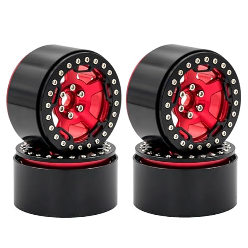 Für Axial Für Scx10 Für Wraith Für Capra Für RR10 RBX10 Für Traxxas Für Trx4 D90 1/10 4 Stücke Metall 2.2 "Beadlock Rad Felge Rad Hub RC Auto Zubehör(Red) von MGHGFYTAS