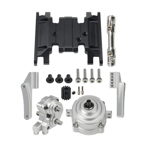 Für SCX10 II 90046 1/10 RC Crawler Für Chassis Front Mount Planeten Übertragung Transfer Fall Skid Platte Antriebswelle Getriebe Set RC Auto Zubehör(Silver) von MGHGFYTAS