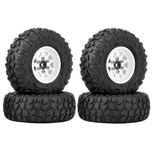 MGHGFYTAS Kompatibel Mit Axial Für SCX24 AX24 Für TRX4M 1/18 1/24 RC Crawler Auto 4 Stücke 50mm Metall 1,0 "Beadlock Deep Dish Rad Reifen Set RC Auto Zubehör(White) von MGHGFYTAS