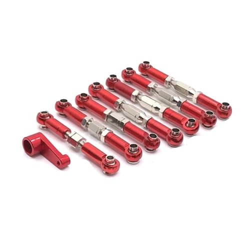 MGHGFYTAS Pull Rod Link Linkage Kompatibel Mit WLtoys 144010 144001 144002 124016 127017 124018 124019 LC 1/14 RC Autoteile Upgrade Metall 7-teiliges Spurstangenkopf 28T Servoarm(Red) von MGHGFYTAS