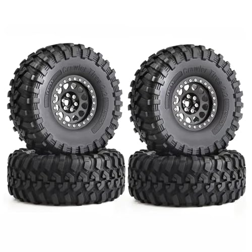 MGHGFYTAS RC Auto Zubehör Kompatibel Mit Axial Für SCX10 Für Wraith RR10 Für TRX4 YK4082 YK4083 1/10 RC Crawler Auto 130mm Metall 2,2 "Beadlock Felge Reifen Set(Black) von MGHGFYTAS