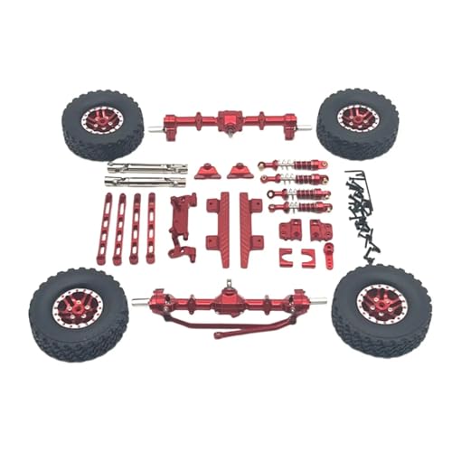 MGHGFYTAS RC Autoteile Für MN82 LC79 1/12 Vorder- Und Hinterachsensatz, Upgrade-Teile, Servoarm, Pleuel, Reifenklemme, Räder, Pedal, Modifikationszubehör(Red) von MGHGFYTAS