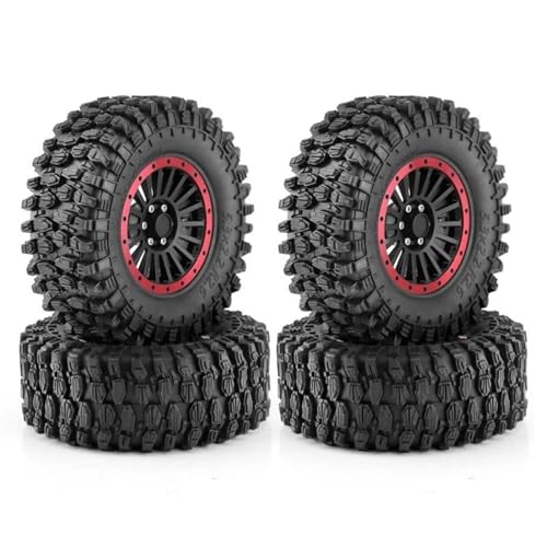 MGHGFYTAS RC Reifen Kompatibel Mit Axial Für SCX10 Für Wraith RR10 4 Stück 135 Mm 2,6 Zoll Metall-Beadlock-Felgen-Gummireifen-Set Für 1/8 1/10 RC Crawler Car(Red,A) von MGHGFYTAS