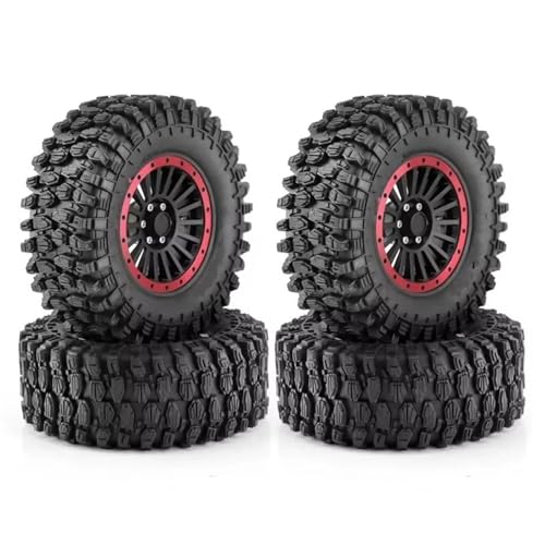 MGHGFYTAS RC Reifen Kompatibel Mit Axial Für SCX10 Für Wraith RR10 Für Capra 1/8 1/10 RC Crawler Car 135 Mm 2,6 Zoll Metall-Beadlock-Radfelge Gummireifen-Set(Red tire hub) von MGHGFYTAS