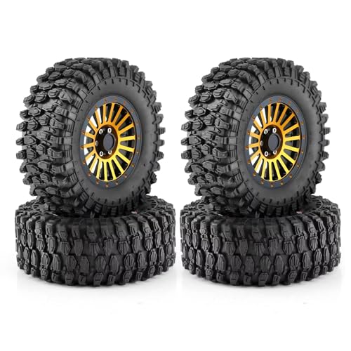 MGHGFYTAS RC Reifen Kompatibel Mit Axial Für SCX10 Für Wraith RR10 Für Capra 1/8 1/10 RC Crawler Car 135 Mm 2,6 Zoll Metall-Beadlock-Radfelge Gummireifen-Set(Yellow) von MGHGFYTAS