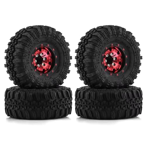 MGHGFYTAS RC Reifen Kompatibel Mit Axial Für SCX24 AX24 Für TRX4M Für FCX24 1/18 1/24 RC Crawler Teile 57mm Metall 1,0" Beadlock Felge Gummireifen Set(Red,B) von MGHGFYTAS