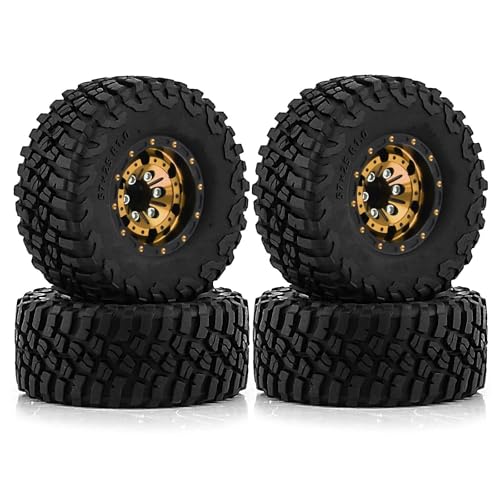 MGHGFYTAS RC Reifen Kompatibel Mit Axial Für SCX24 AX24 Für TRX4M Für FCX24 1/18 1/24 RC Crawler Teile 57mm Metall 1,0" Beadlock Felge Gummireifen Set(Yellow,A) von MGHGFYTAS