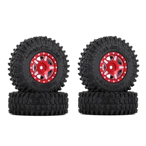 MGHGFYTAS RC Reifen Kompatibel Mit Axial Für SCX24 AXI00001 Für Deadbolt Für Gladiator 52 * 18mm 1,0 "Beadlock Rad Felgen Reifen Set Für 1/24 RC Crawler Auto(Red,A) von MGHGFYTAS