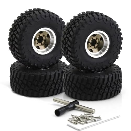 MGHGFYTAS RC Reifen Kompatibel Mit Axial Für SCX24 Für TRX4M Für FCX24 1/18 1/24 RC Crawler Teile 4 Stücke 57mm Metall 1,0 "Beadlock Felge Gummi Reifen Set(Brown) von MGHGFYTAS