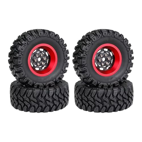 MGHGFYTAS RC Reifen Kompatibel Mit TRX4M Für SCX24 AX24 Für FCX24 1/18 1/24 RC Crawler Auto Teile 4 Stücke 62mm 1,2 "Carbon Faser Beadlock Rad Reifen Set(Red,ColorC) von MGHGFYTAS