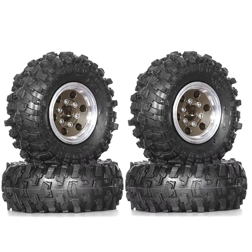 MGHGFYTAS RC Reifen Kompatibel Mit TRX4M Für SCX24 AX24 Für FCX24 1/18 1/24 RC Crawler Autoteile Zubehör 4 Stück 51 Mm 1,0 Zoll Metall-Beadlock-Rad-Reifen-Set(Gray) von MGHGFYTAS