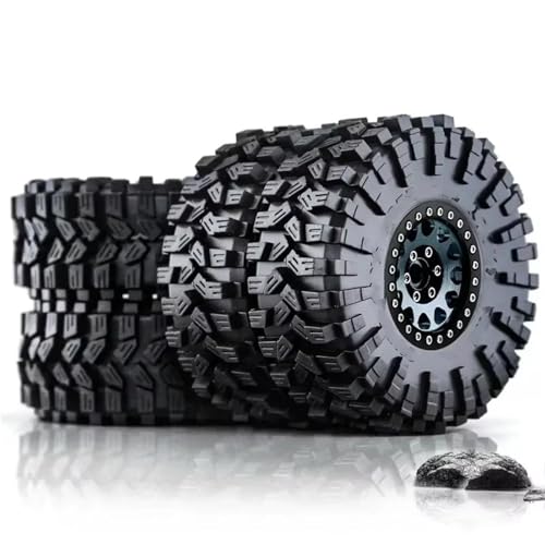 MGHGFYTAS RC Reifen Kompatibel Mit Trxs Für TRX4 Für D90 Für Axial Für SCX10 II 1/10 RC Crawler Car 4 Stück 120 Mm 1,9 Zoll Metall-Beadlock-Radfelgen-Gummireifen-Set(Gray) von MGHGFYTAS