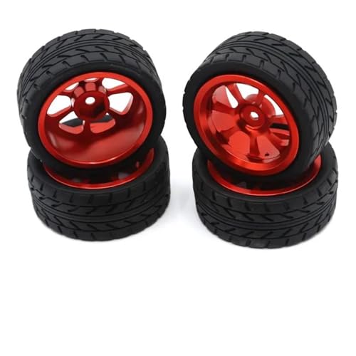 MGHGFYTAS RC Reifen Kompatibel Mit Wltoys Für 144001 144002 124016 124017 124019 124018 RC Automobilteile 65 Mm Metallfelge High Grip Gummireifen(Red) von MGHGFYTAS