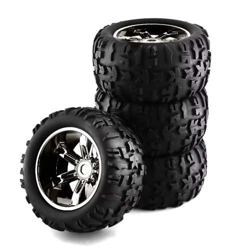 RC Reifen Kompatibel Mit Losi Für LMT Für Arrma Für Kraton Für Traxxas Für Maxx 1/8 Für Monster Truck Teile Für Buggy-Reifen 156 Mm Rad 17 Mm Sechskant(Silver) von MGHGFYTAS