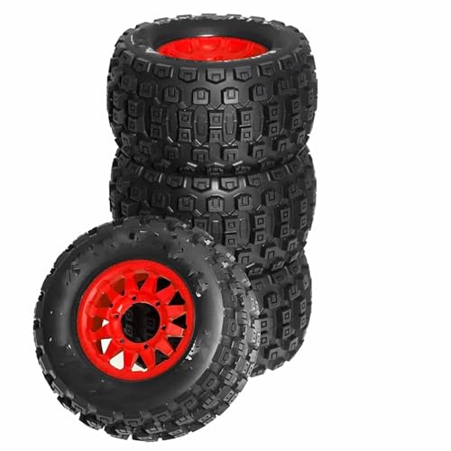 RC Reifen Kompatibel Mit TRAXXAS Für MAXX Für ARRMA Für Granite Für KRATON Für Outcast 1/10 RC 128 Mm Für Monster Stunt Truck Reifen Und Sechskant(Red,A) von MGHGFYTAS