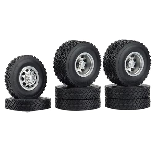 RC Reifen Kompatibel Mit Tamiya 1/14 RC Anhänger Traktor LKW Auto 6PCS Metall Vorder- Und Hinterradnabe Gummireifen Radreifen Komplettset von MGHGFYTAS