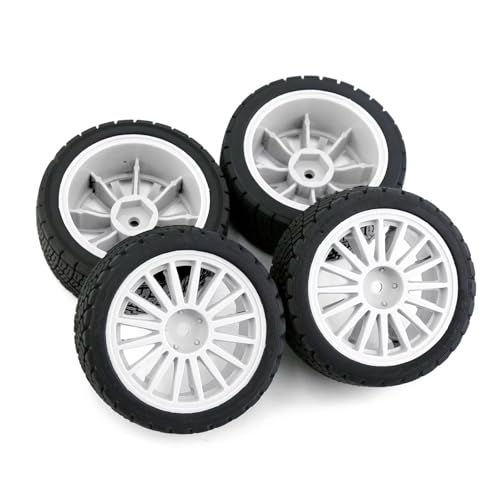 RC Reifen Kompatibel Mit Tamiya XV01 XV02 Für TT01 Für TT02 Für PTG-2 Für WRC 1/10 RC Für Rallye Für Rennwagenteile 67 Mm Gummireifen(White) von MGHGFYTAS