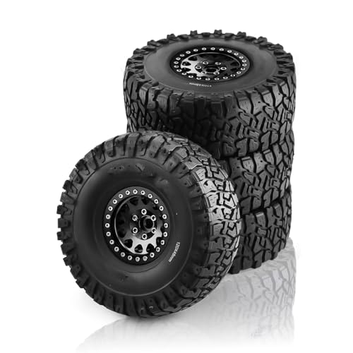 RC Reifen Kompatibel Mit Traxxas Für TRX4 D90 Für Axial Für SCX10 Für MST 1/10 RC Crawler Car 120 Mm Metall 1,9 Zoll Beadlock Felge Gummireifen-Set(Black) von MGHGFYTAS