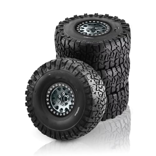 RC Reifen Kompatibel Mit Traxxas Für TRX4 D90 Für Axial Für SCX10 Für MST 1/10 RC Crawler Car 120 Mm Metall 1,9 Zoll Beadlock Felge Gummireifen-Set(Gray) von MGHGFYTAS