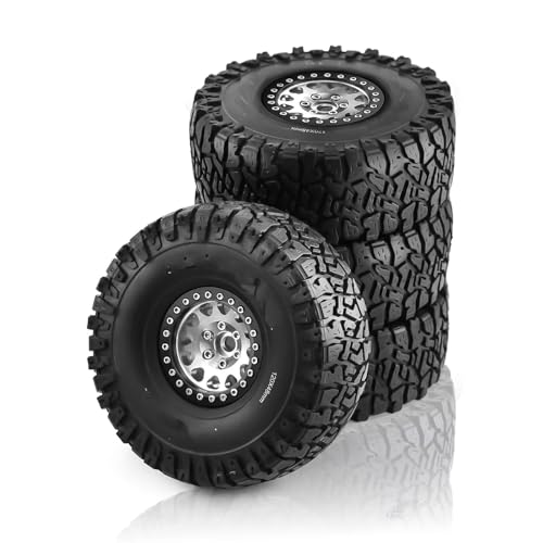 RC Reifen Kompatibel Mit Traxxas Für TRX4 D90 Für Axial Für SCX10 Für MST 1/10 RC Crawler Car 120 Mm Metall 1,9 Zoll Beadlock Felge Gummireifen-Set(Silver) von MGHGFYTAS