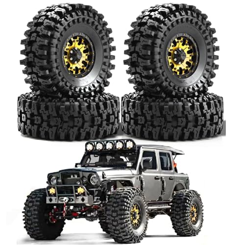 RC Reifen Kompatibel Mit Traxxas Für TRX4 D90 Für Axial Für SCX10 II III 1/10 RC Crawler Auto 120 Mm Metall 1,9 Zoll Beadlock Felge Gummireifen-Set(Yellow) von MGHGFYTAS