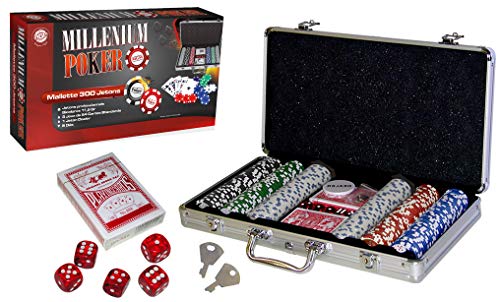 MGM GAMES - Pokerchip-Koffer mit 300 Jetons - Mehrfarbig - 140300 - Kartenspiel - Metall - 2 bis 6 Spieler - Spielkarten - Gesellschaftsspiele - 11,5 g - 38 cm x 23 cm von MGM GAMES