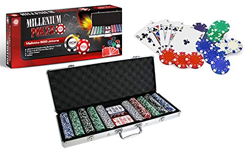 MGM GAMES - Pokerchip-Koffer mit 500 Jetons - Mehrfarbig - 140500 - Kartenspiel - Metall - 2 bis 6 Spieler - Spielkarten - Gesellschaftsspiele - 11,5 g - 56 cm x 21 cm von MGM GAMES