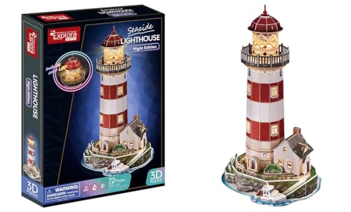 EXPLORA - Leuchtturm - Leuchtende 3D-Puzzles - 540055 - 72 Teile - Level 6 - Ohne Kleber oder Schere - Bildungs - Konstruktionsspiel - Kinder Geschenk - Modell - Ab 8 Jahren von EXPLORA SCIENCES