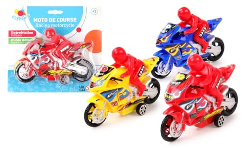 FLYPOP'S - Moto - Mini Fahrzeug - 027560 Kunststoff - Rückzugfahrzeug - Kinderspielzeug - Geschenk - Geburtstag - 15,5 cm - Ab 3 Jahren von FLYPOP'S