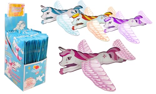 FLYPOP'S - Pack mit 48 Einhorn-Gleitern - Kirmesspiel - 131015PA - Mehrfarbig - Karton - Kinderspielzeug - Geschenk - Flugzeug - Geburtstag - Retro - 18 cm - Ab 3 Jahren von FLYPOP'S