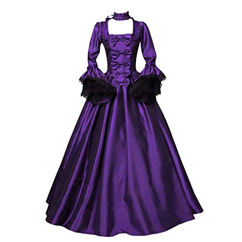 Kostüm Halloween Damen Mittelalter Kleid Lang Weiß/schwarz Mittelalter Kleidung Viktorianisches Barock Mittelalter Kostüm Vintage Gothic Kleid Renaissance Große Größen Gothic Kostüm (Z1-Purple, XL) von MGSFGlk