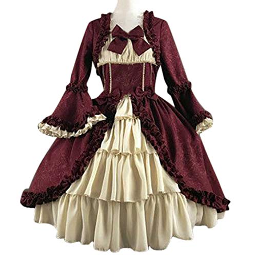 Kostüm Halloween Damen Mittelalter Kleid Retro Barock Mittelalter Kleidung Viktorianisches Weiß/schwarz Renaissance Kleid Lang Mittelalter Kostüm Elegant Rokoko Gothic Kleidung Große (Z1-Wine, XXXXXL) von MGSFGlk