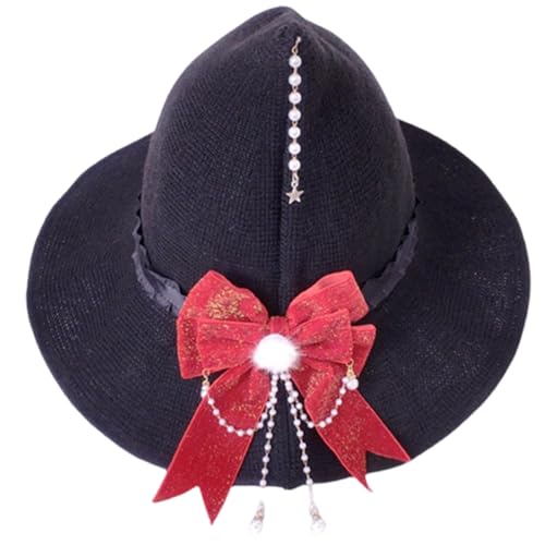 MHADBKH Halloween Wizard Für Weibliche Cosplay Kostüm Hexenmütze Mit Bowknot Pearltassels Holiday Festival Spitzes Hexenkappe von MHADBKH