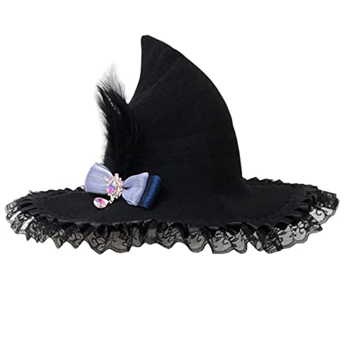 MHADBKH Hexenhut Feathered Witch Pointed Hat Halloween Witch Costume Magican Hat Wizard Hat Halloween Witch Hat Masquerad von MHADBKH