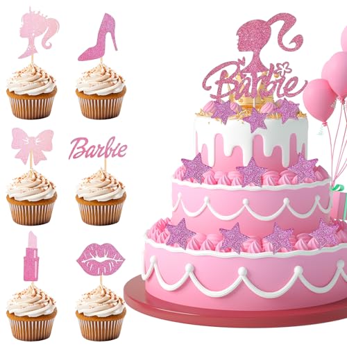 MHDUYEG Barbie Tortendeko 35 Stück Barbie Deko Geburtstag Barbi Tortendeko Geburtstag Mädchen High Heels Lippenstift Kuchen Tortendeko Für Hochzei,Braut,Mädchen Geburtstag Party von MHDUYEG