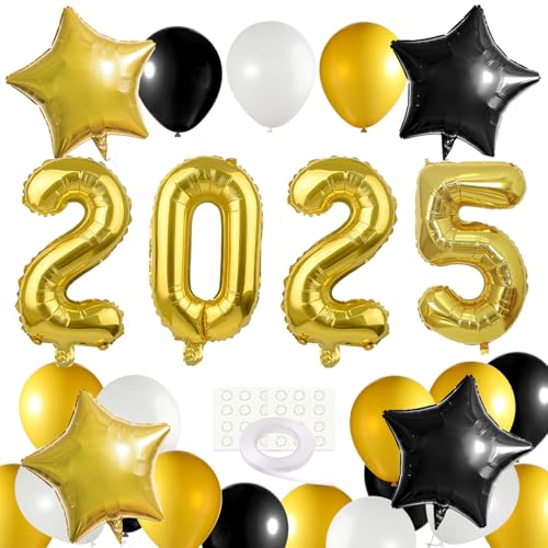 MIAHART 2025 Silvester Party Dekoration 2025 XXL Set 2025 Riesen Folienballons mit Schwarz Gold und Weiß Ballon Kit Folienballon Deko Happy New Year Party Supplies von MIAHART