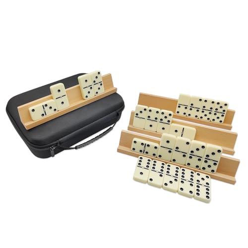 MIDOLITE Domino-Set für Erwachsene mit 4 Holzregalen, Doppel-6-Dominospiel-Set mit 28 farbigen Dominosteinen, Doppel-Sechs-Domino-Set mit Reiseetui, klassische Brettspiele von MIDOLITE