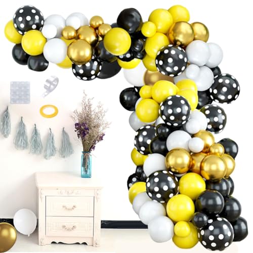 MIFKLMV Luftballons Girlande Geburtstagsdeko, Schwarz Gelb Luftballon Girlande, Weiße Luftballons Mit Metallic Gold Farbe Für Baby Shower Graduation Party Bee Kinder Geburtstag Dekoration von MIFKLMV