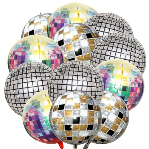 MIFKLMV Party Deko,12pcs Discokugel Luftballon, 22 Zoll 4D Disco Folienballons, Ballons Geburtstag, Bunte Disco-Folienballons, für Disco-Mottoparty Geburtstag Party Mitzvah Abschlussfeier Dekoration von MIFKLMV