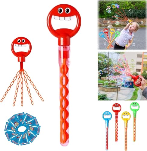 2024 – 32-Loch-Sprudelstab mit lächelndem Gesicht und Nachfüllung for Seifenblasen, 5-Krallen-Sprudelstäbe for Kinder, Seifenblasenmaschine for die Sommerspielzeugparty (Color : Red) von MIGEDY
