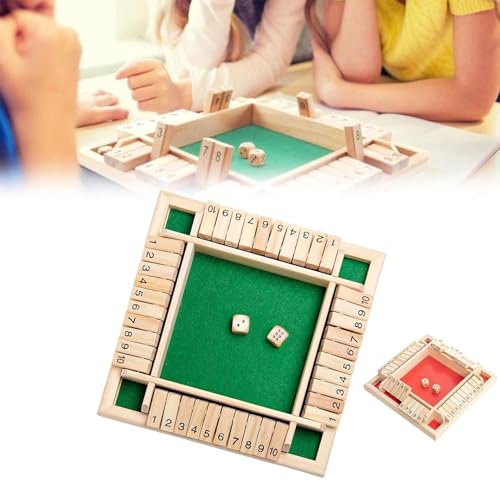 Hölzernes Shut The Box-Spiel (1–4 Spieler), traditionelles 9-Zoll-Mathe-Brettspiel aus Holz for den Tisch, 2 Würfel, 10 Zahlen for die Familie, Kneipe, Bar(Green) von MIGEDY