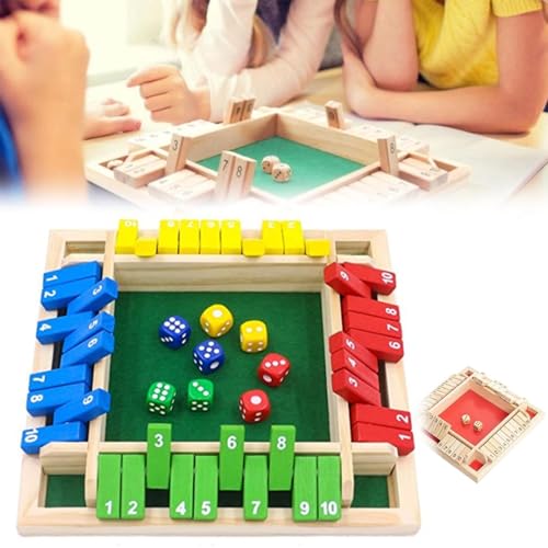 Hölzernes Shut The Box-Spiel (1–4 Spieler), traditionelles 9-Zoll-Mathe-Brettspiel aus Holz for den Tisch, 2 Würfel, 10 Zahlen for die Familie, Kneipe, Bar(Multi-colored) von MIGEDY