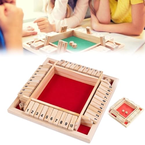 Hölzernes Shut The Box-Spiel (1–4 Spieler), traditionelles 9-Zoll-Mathe-Brettspiel aus Holz for den Tisch, 2 Würfel, 10 Zahlen for die Familie, Kneipe, Bar(Red) von MIGEDY