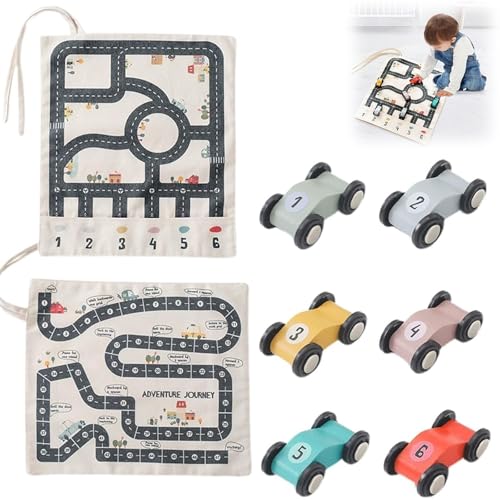 MIGEDY Auto-Spielzeugset aus Segeltuch, Spielmatte for die Holzrennbahn, Eltern-Kind-Interaktion, Spielmatte aus Segeltuch und Holz, Spiele for Autofahren und Parken von MIGEDY