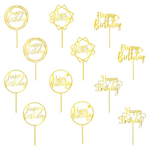 12 Stück Gold Tortenaufleger Personalisierte Goldene Cupcake Toppers Happy Birthday Buchstaben für Kuchen Gold Happy Birthday Tortenaufleger für Geburtstagsfeier Kuchen Dessert von MIGIFTDY