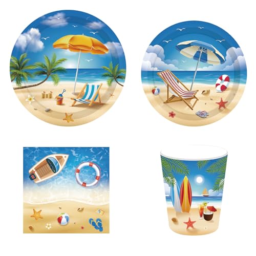 MIGIFTDY 44 Stück Pool Party Geschirr Set,Hawaiian Party Geschirr Set,Geburtstag Geschirr Kit für 8 Gäste Sommer Pool Party Zubehör von MIGIFTDY