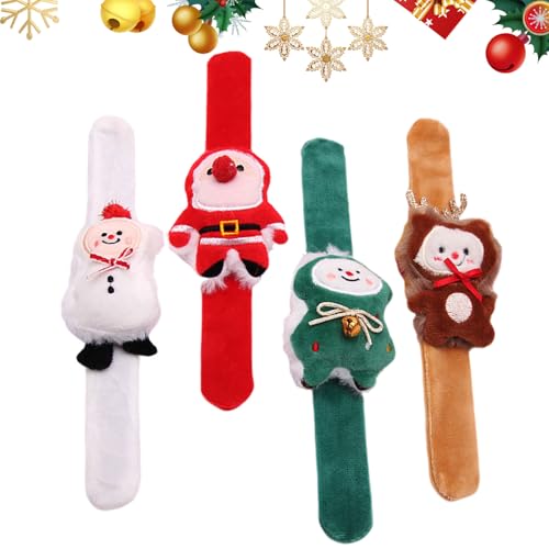 MIGIFTDY Set von vier Weihnachten Schnapparmband Kinder Slap Armbänder Klatscharmband Plüsch slap Slap Armband Armbänder für Kinder Partytütenfüller Partygeschenke Kinderspielzeug von MIGIFTDY