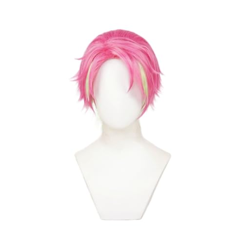 MIGUOO Anime Demon Slayer Cosplay Perücke, Kanroji Mitsuri Perücke, Rosa Gradient Kurzes Haar, Halloween Kostüm Party Rollenspiel Perücke Mit Perücke Cap von MIGUOO