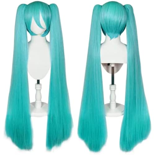 MIGUOO Anime Hatsune Miku Lolita Cosplay Perücke, Mit Zwei Zöpfen Lange Grüne Cosplay Perücke, Für Halloween Kostüm Party von MIGUOO